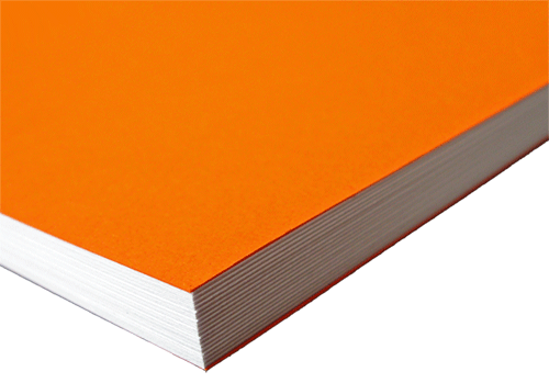 Softcover, gebunden mit Meisterbindern, Einband orange mit Lederstruktur
